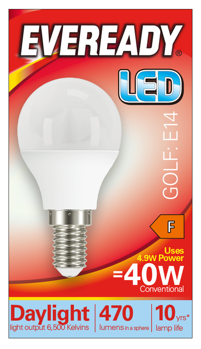 Eveready S13609 E14 SES Golf LED Bulb Opal 4.9W 470lm Daylight 6500K (5 Pack) - westbasedirect.com