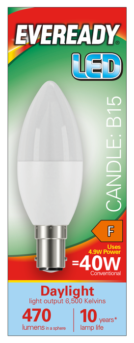 Eveready S13613 B15 SBS Candle LED Bulb Opal 4.9W 470lm Daylight 6500K (5 Pack) - westbasedirect.com