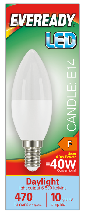 Eveready S13617 E14 SES Candle LED Bulb Opal 4.9W 470lm Daylight 6500K (5 Pack) - westbasedirect.com
