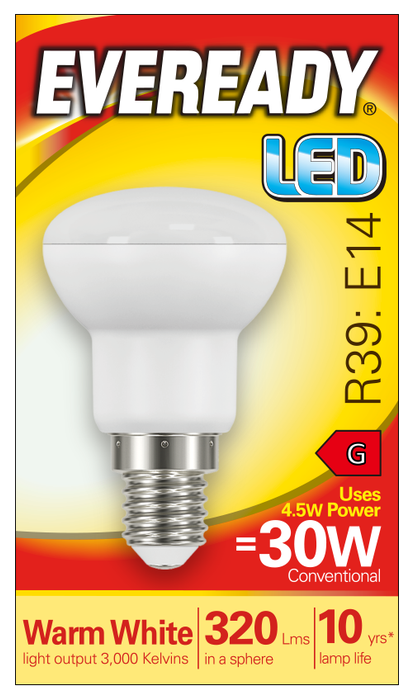 Eveready S13630 E14 SES Reflector R39 LED Bulb Opal 4.5W 320lm Warm White 3000K (5 Pack) - westbasedirect.com
