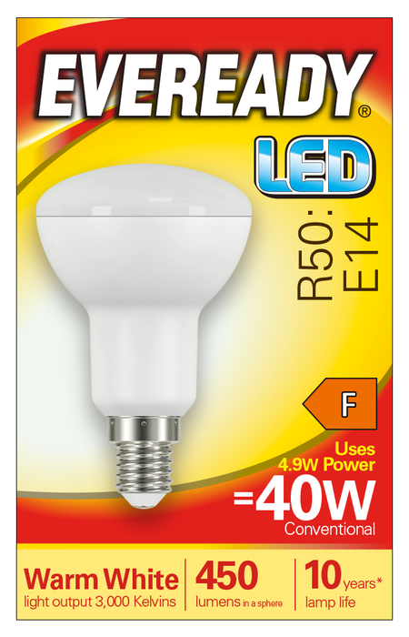 Eveready S13631 E14 SES Reflector R50 LED Bulb Opal 4.9W 470lm Warm White 3000K (5 Pack) - westbasedirect.com