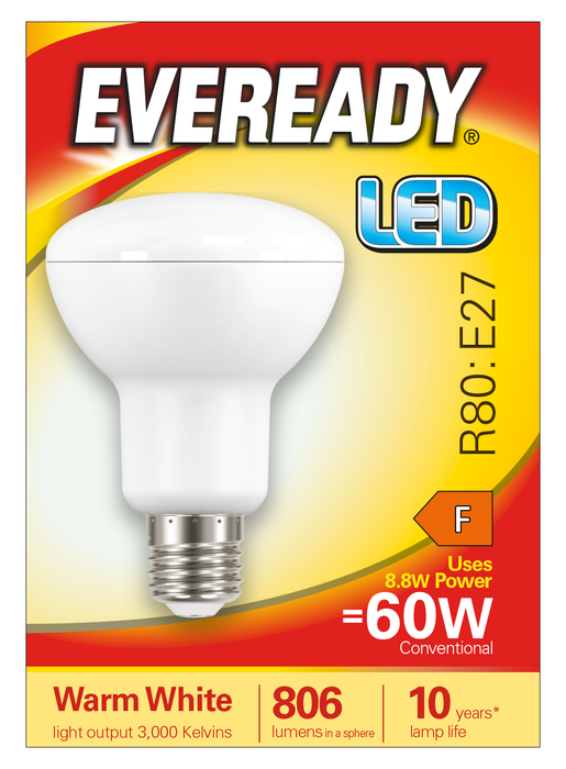 Eveready S13633 E27 ES Reflector R80 LED Bulb Opal 8.8W 806lm Warm White 3000K - westbasedirect.com