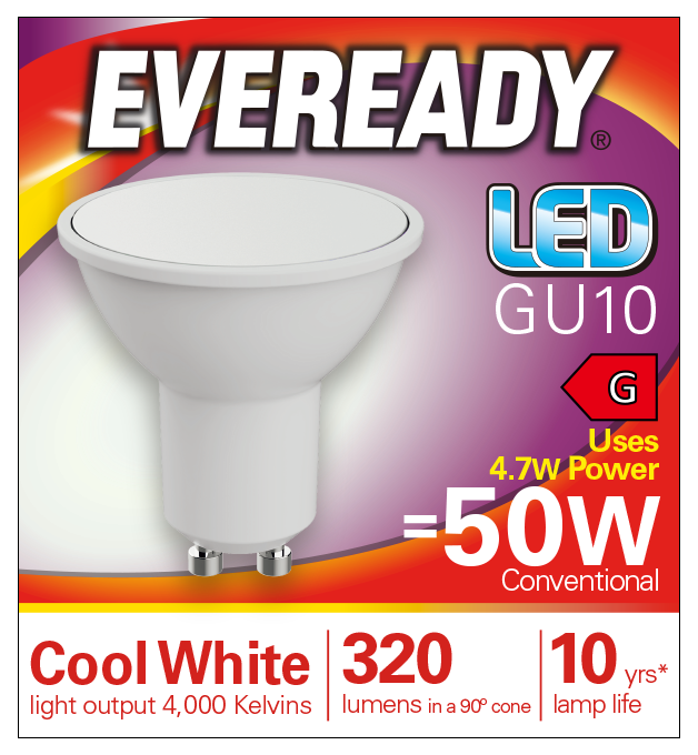 Eveready S14319 GU10 Spotlight LED Bulb Opal 4.7W 345lm Cool White 4000K (5 Pack) - westbasedirect.com