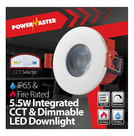Powermaster S15344 5.5W IP65 Fire Rated CCT Downlight White 3000K/4000K/6500K - westbasedirect.com