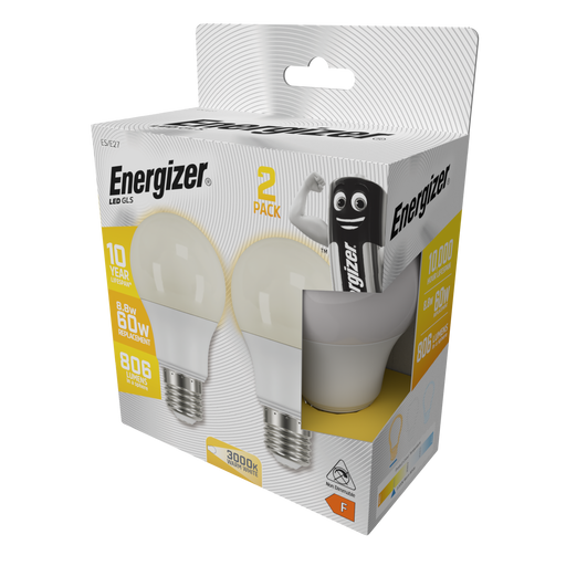 Energizer S16710 8.8W 806lm E27 ES GLS LED Bulb Opal Warm White 3000K Boxed (2 Pack) - westbasedirect.com