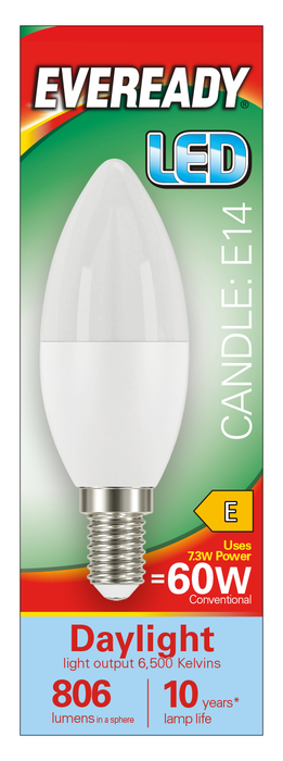 Eveready S17380 E14 SES Candle LED Bulb Opal 7.3W 806lm Daylight 6500K - westbasedirect.com