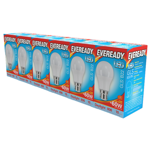 Eveready S29498 B22 BC GLS LED Bulb Opal 8.8W 806lm Daylight 6500K (5+1 Pack) - westbasedirect.com
