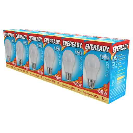 Eveready S29499 E27 ES GLS LED Bulb Opal 8.8W 806lm Warm White 3000K (5+1 Pack) - westbasedirect.com