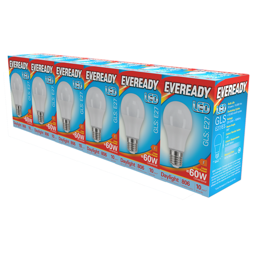 Eveready S29500 E27 ES GLS LED Bulb Opal 8.8W 806lm Daylight 6500K (5+1 Pack) - westbasedirect.com