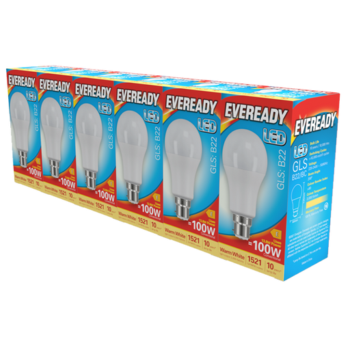 Eveready S29501 B22 BC GLS LED Bulb Opal 13.8W 1521lm Warm White 3000K (5+1 Pack) - westbasedirect.com