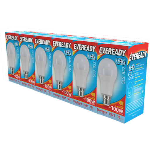 Eveready S29502 B22 BC GLS LED Bulb Opal 13.8W 1521lm Daylight 6500K (5+1 Pack) - westbasedirect.com