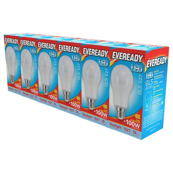 Eveready S29504 E27 ES GLS LED Bulb Opal 13.8W 1521lm Daylight 6500K (5+1 Pack) - westbasedirect.com