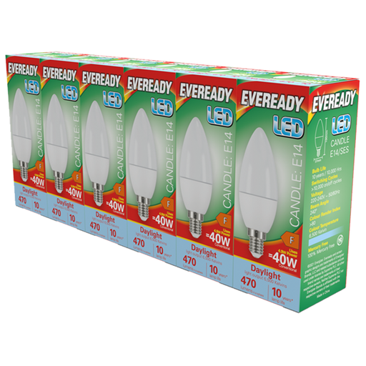Eveready S29508 E14 SES Candle LED Bulb Opal 4.9W 470lm Daylight 6500K (5+1 Pack) - westbasedirect.com