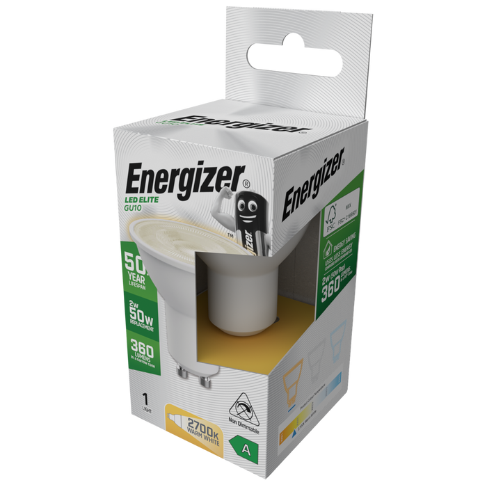 Energizer S29642 A Rated LED Elite GU10 360lm 2W 2700K (Warm White)(12 Pack) - westbasedirect.com