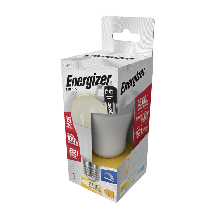 Energizer S29779 12.6W 1521lm E27 ES GLS LED Bulb Opal Warm White 2700K Dimmable - westbasedirect.com