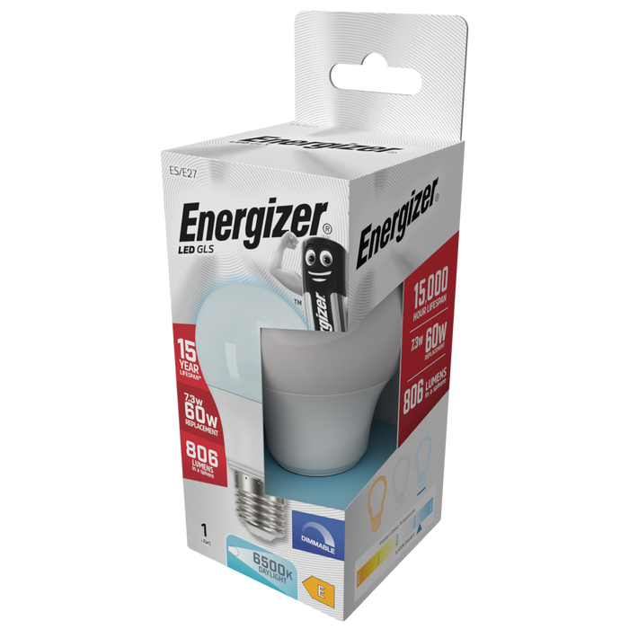 Energizer S29783 7.3W 806lm E27 ES GLS LED Bulb Opal Daylight 6500K Dimmable - westbasedirect.com