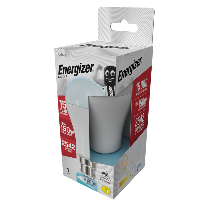 Energizer S29832 18W 2452lm B22 BC GLS LED Bulb Opal Daylight 6500K - westbasedirect.com