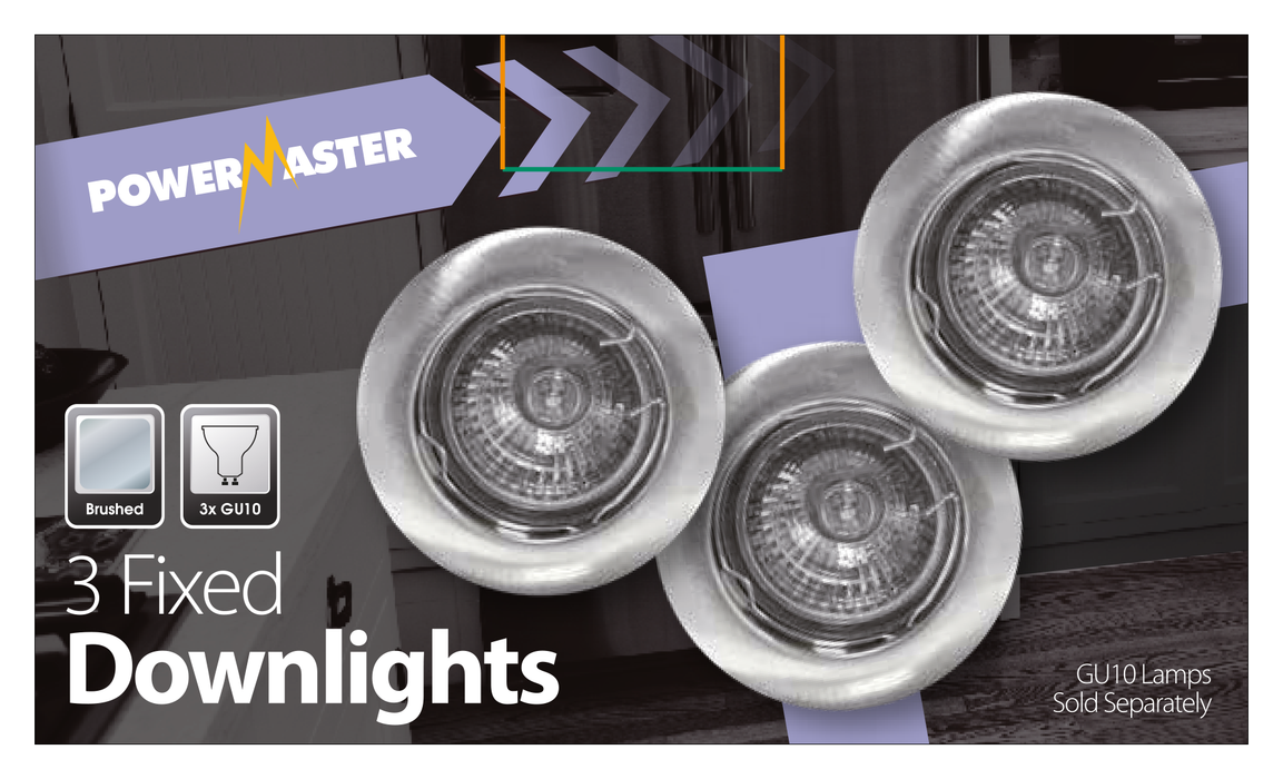 Powermaster S6326 Indoor Fixed Downlight - Brushed (3 Pack) - westbasedirect.com