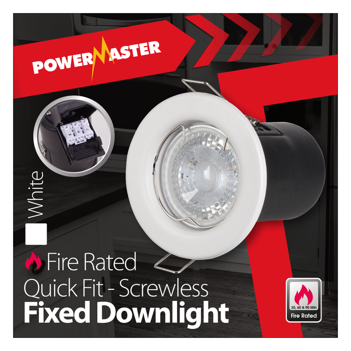 Powermaster S6590 IP20 Fire Rated Fixed Downlight - White - westbasedirect.com