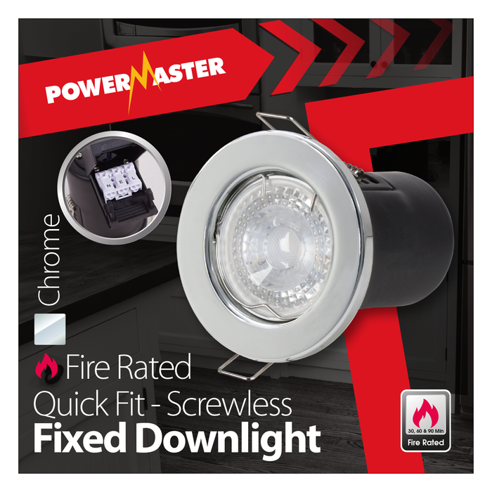 Powermaster S6591 IP20 Fire Rated Fixed Downlight - Chrome - westbasedirect.com