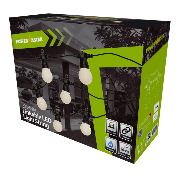Powermaster S9399 20x Large Globe LED IP44 Festoon String Light 3000K - White - westbasedirect.com