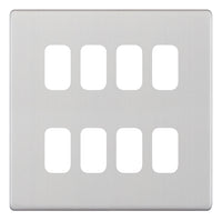 Selectric SGRID360-256 GRID360 5M-PLUS Screwless 8 Aperture Modular Front Plate - Satin Chrome