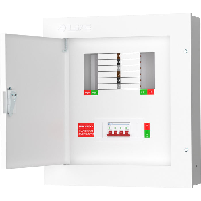 LIVE Electrical TPN04-125 4 Way TP&N Distribution Board with 4 Pole 125A Main Switch Incomer - westbasedirect.com