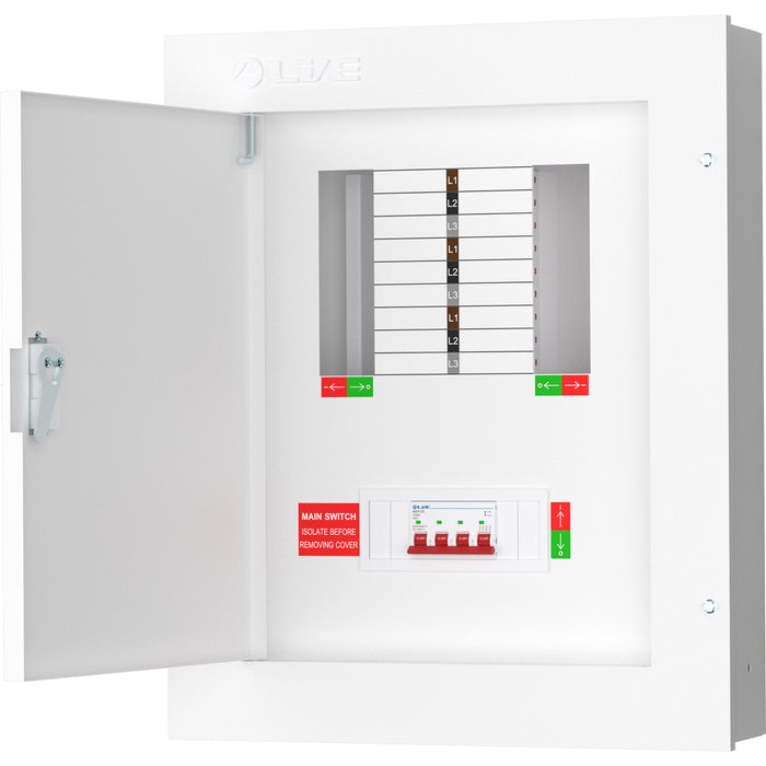 LIVE Electrical TPN06-125 6 Way TP&N Distribution Board with 4 Pole 125A Main Switch Incomer - westbasedirect.com