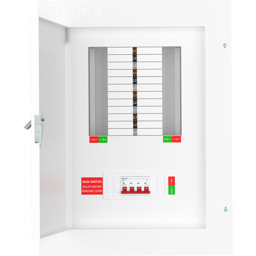 LIVE Electrical TPN08-125 8 Way TP&N Distribution Board with 4 Pole 125A Main Switch Incomer - westbasedirect.com