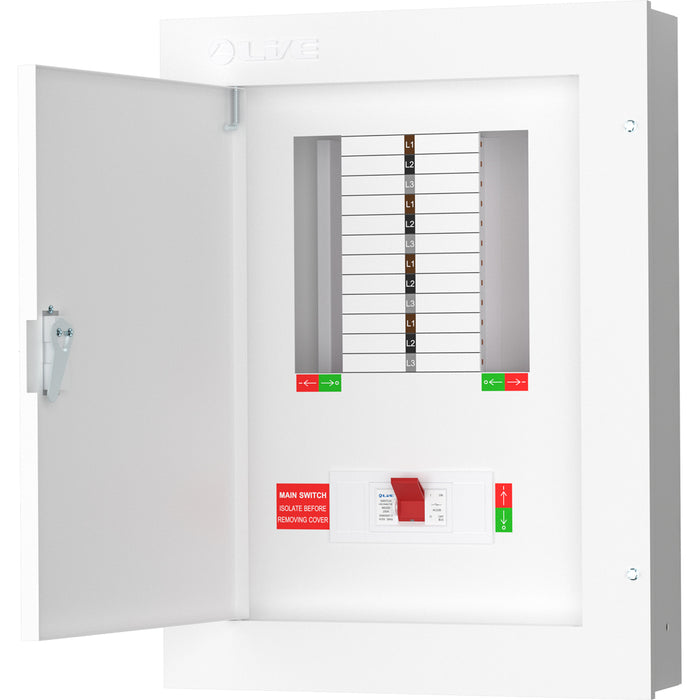LIVE Electrical TPN08-250 TPN08-250 8 Way TP&N Distribution Board with 3 Pole 250A Main Switch Incomer - westbasedirect.com