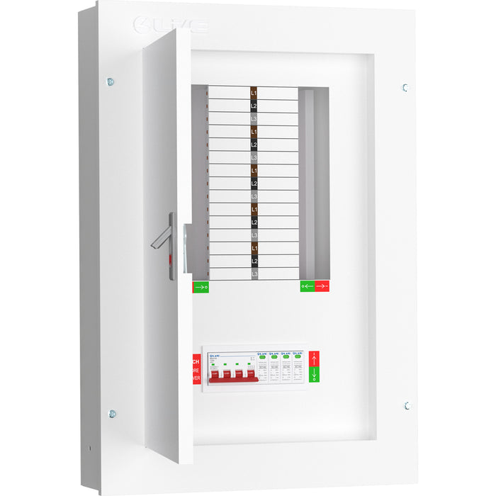 LIVE Electrical TPN10-125S TPN10-125S 10 Way TP&N Distribution Board with 4 Pole 125A Main Switch Incomer & 20/40kA DP SPD - westbasedirect.com
