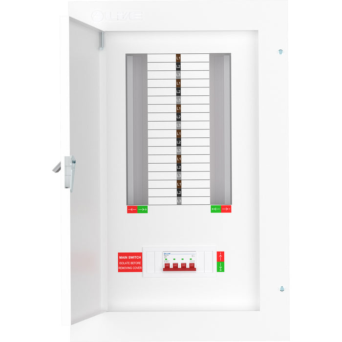 LIVE Electrical TPN12-125 12 Way TP&N Distribution Board with 4 Pole 125A Main Switch Incomer - westbasedirect.com