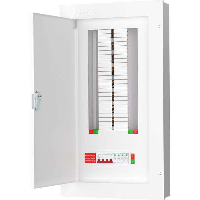 LIVE Electrical TPN16-125S TPN16-125S 16 Way TP&N Distribution Board with 4 Pole 125A Main Switch Incomer & 20/40kA DP SPD - westbasedirect.com