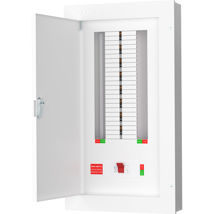 LIVE Electrical TPN16-250 TPN16-250 16 Way TP&N Distribution Board with 3 Pole 250A Main Switch Incomer - westbasedirect.com