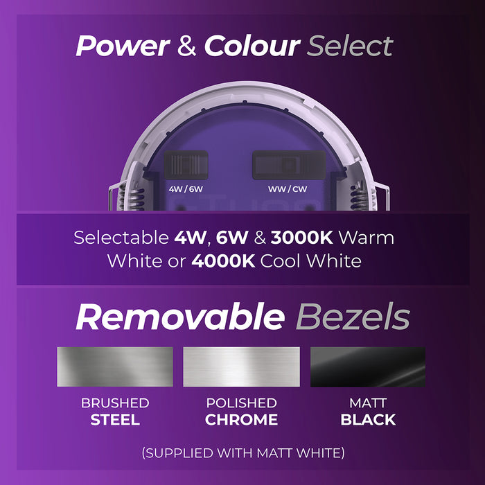 Luceco UTA6WD2W FType Ultra 4W/6W 690lm Power Change & CCT Change 3000K/4000K Dim2Warm IP20 White - Adjustable - westbasedirect.com
