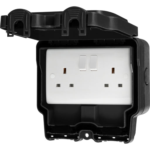 LIVE Electrical WJ2G2P-B Weatherproof IP66 2 Gang 13A Double Pole Switched Socket - Black - westbasedirect.com