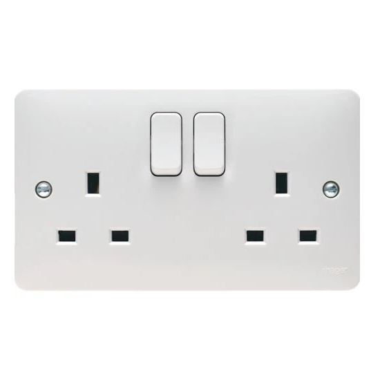 Hager WMSS82 Sollysta White Moulded 13A 2 Gang DP Switched Socket - westbasedirect.com