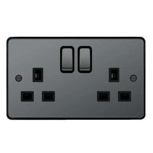 Hager WRSS82BNB Sollysta Raised Plate 13A 2 Gang Double Pole Switch Socket - Black Nickel + Black Insert - westbasedirect.com