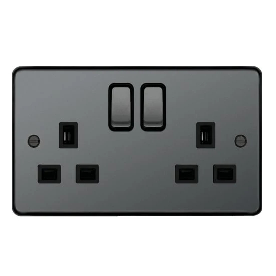 Hager WRSS82BNB Sollysta Raised Plate 13A 2 Gang Double Pole Switch Socket - Black Nickel + Black Insert - westbasedirect.com