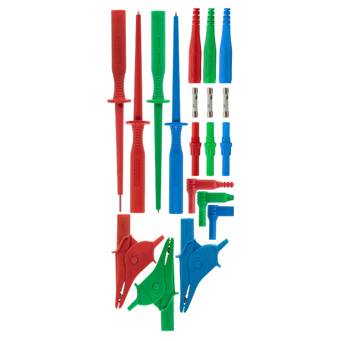 Megger 1014-295 3-Wire 10A Fused Test Lead Set, Red, Blue & Green with Probes & Crocodile Clips - westbasedirect.com