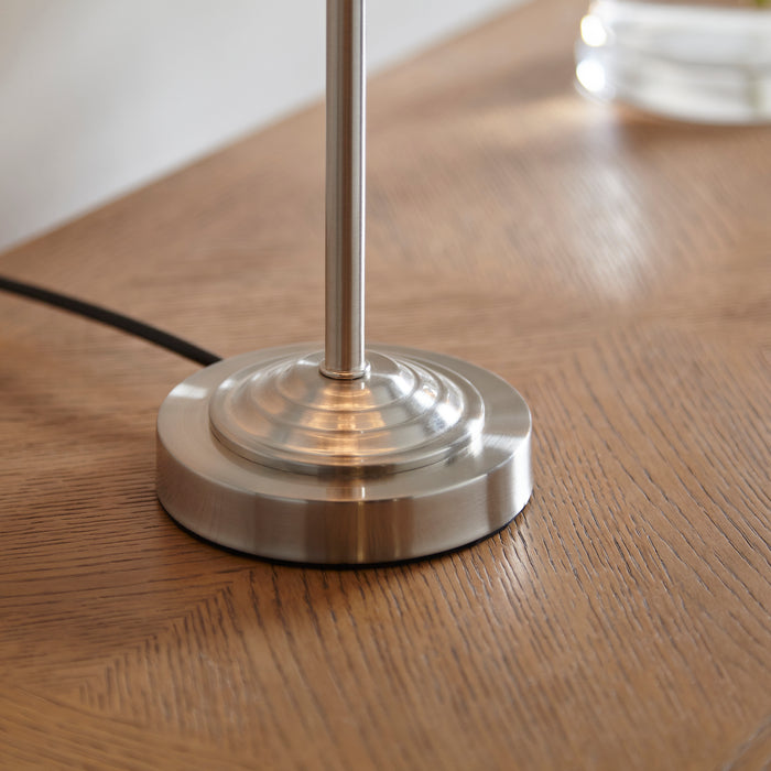 Endon 100646 Highclere 1lt Table Brushed chrome plate & natural linen 7W LED E14 (Required) - westbasedirect.com