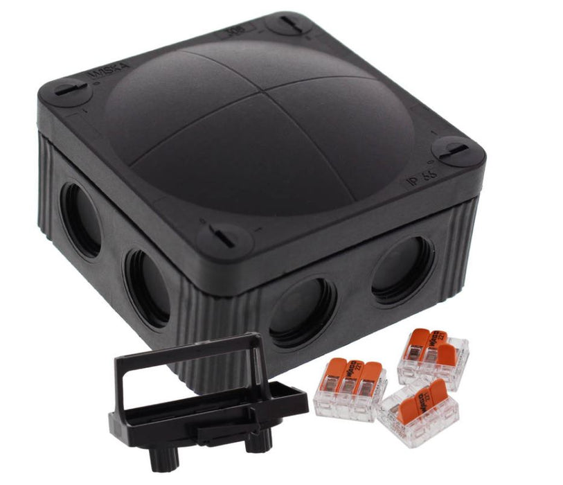 Wiska 10110404 COMBI 308 Junction Box + 3x 3-pole WAGO 221-413 Connectors - Black - westbasedirect.com