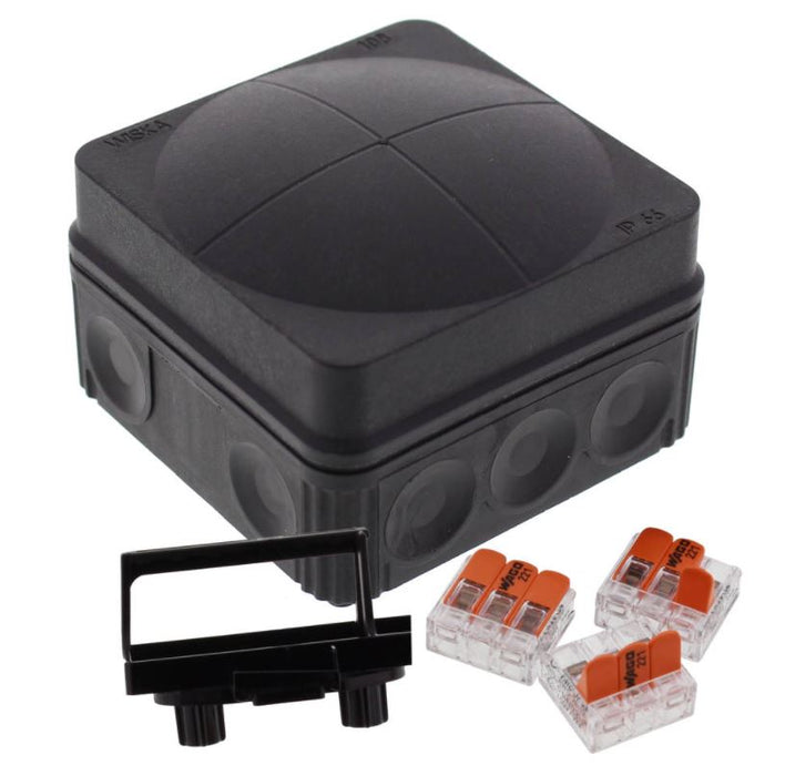 Wiska 10111273 COMBI 108 Junction Box + 3x 3-pole WAGO 221-413 Connectors - Black - westbasedirect.com