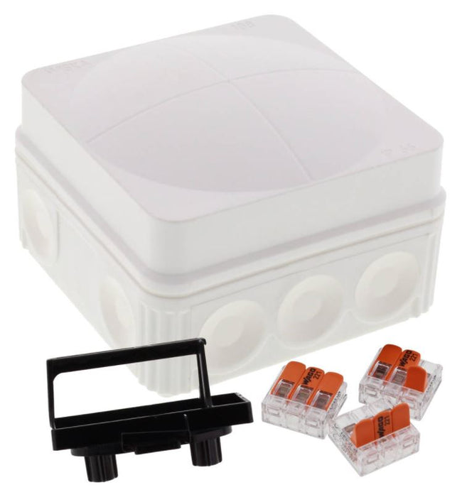 Wiska 10111274 COMBI 108 Junction Box + 3x 3-pole WAGO 221-413 Connectors - White - westbasedirect.com