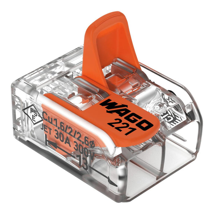 Wago 221-612 6mm² 2-Way Compact Splicing Connector - Transparent (50 Full Box) - westbasedirect.com