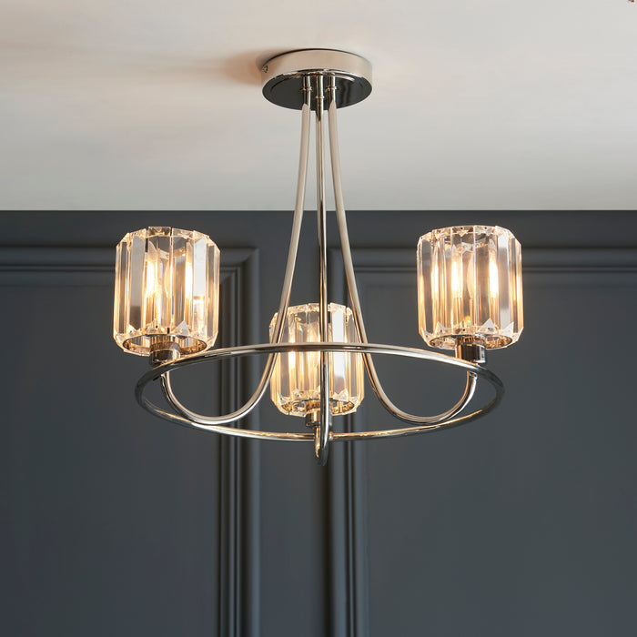 Endon 104107 Berenice 3lt Semi flush Bright nickel plate & clear glass 3 x 6W LED E14 (Required) - westbasedirect.com