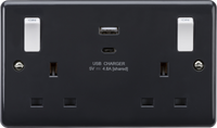 Knightsbridge PM9002 Part M 13A 2G Switched Socket with White Outboard Rockers + 2xUSB (A+C) 4.8A