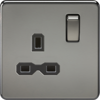 Knightsbridge SFR7000BNx10 Screwless 13A 1G DP Switched Socket - Black Nickel + Black Insert (10 Pack)