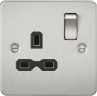 Knightsbridge FPR7000BCx10 Flat Plate 13A 1G DP Switch Socket - Brushed Chrome + Black Insert (10 Pack)