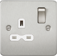 Knightsbridge FPR7000BCWx10 Flat Plate 13A 1G DP Switch Socket - Brushed Chrome + White Insert (10 Pack)